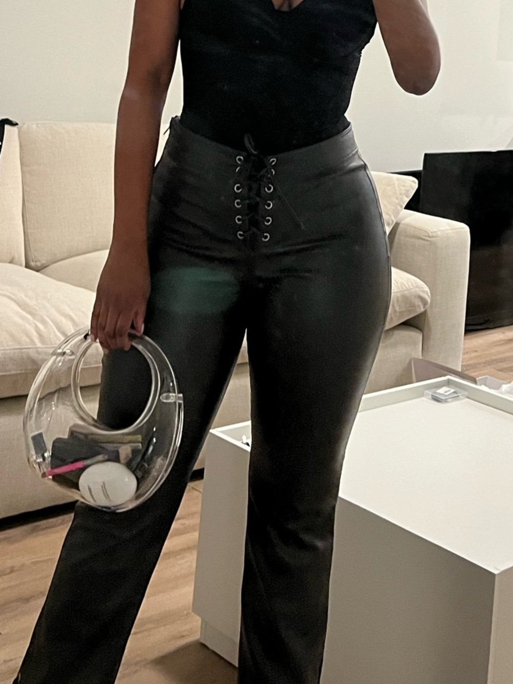 Women’s Zara Black Lace-Up Leather Pants